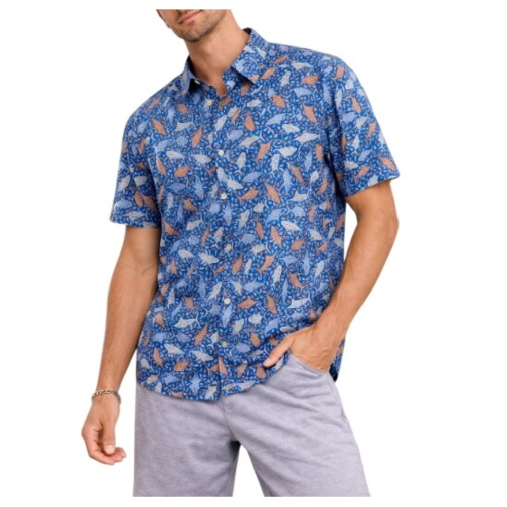 Columbia Men's PFG Blue Tribal Print Super Slack Tide Camp Fishing‎ Shirt Size L